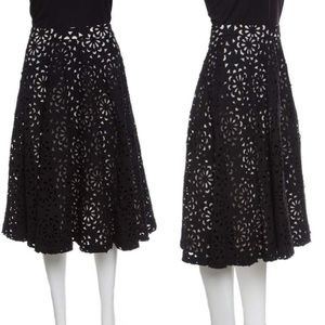 Alice + Olivia Black Floral Laser Cut Flared Viviana Skirt S